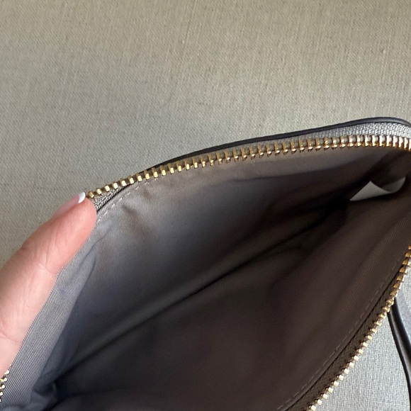 Tory Burch Taupe Wristlet with Logo